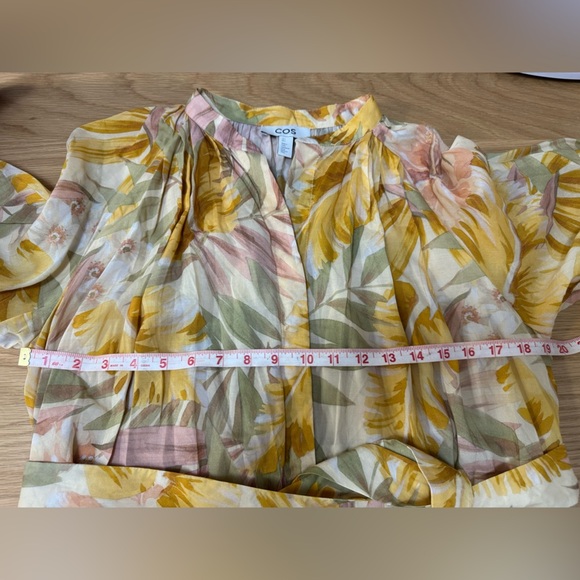COS Floral Print V-Neck Midi Dress Yellow Sepia TENCEL Lyocell Size 4 US - Picture 7 of 9